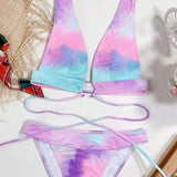 Tie-dye Outer Single Burst Swimsuit Sexy Bikini Female Split-Pink-2