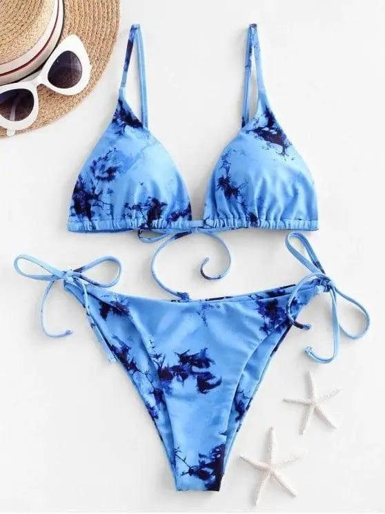 Tie-dye printed bikini-Blue-3