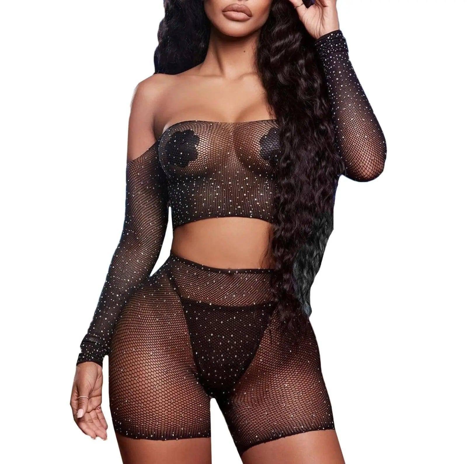 Transparent Lingerie Babydoll Fishnet Erotic Underwear-Black-1