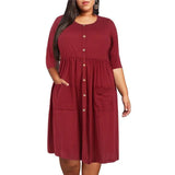 Trendy Plus Size Black Buttoned Dress - EcoBros-Burgundy-8