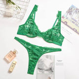 Two-tone Lace Lingerie With Steel Ring Women Suit-Green-6