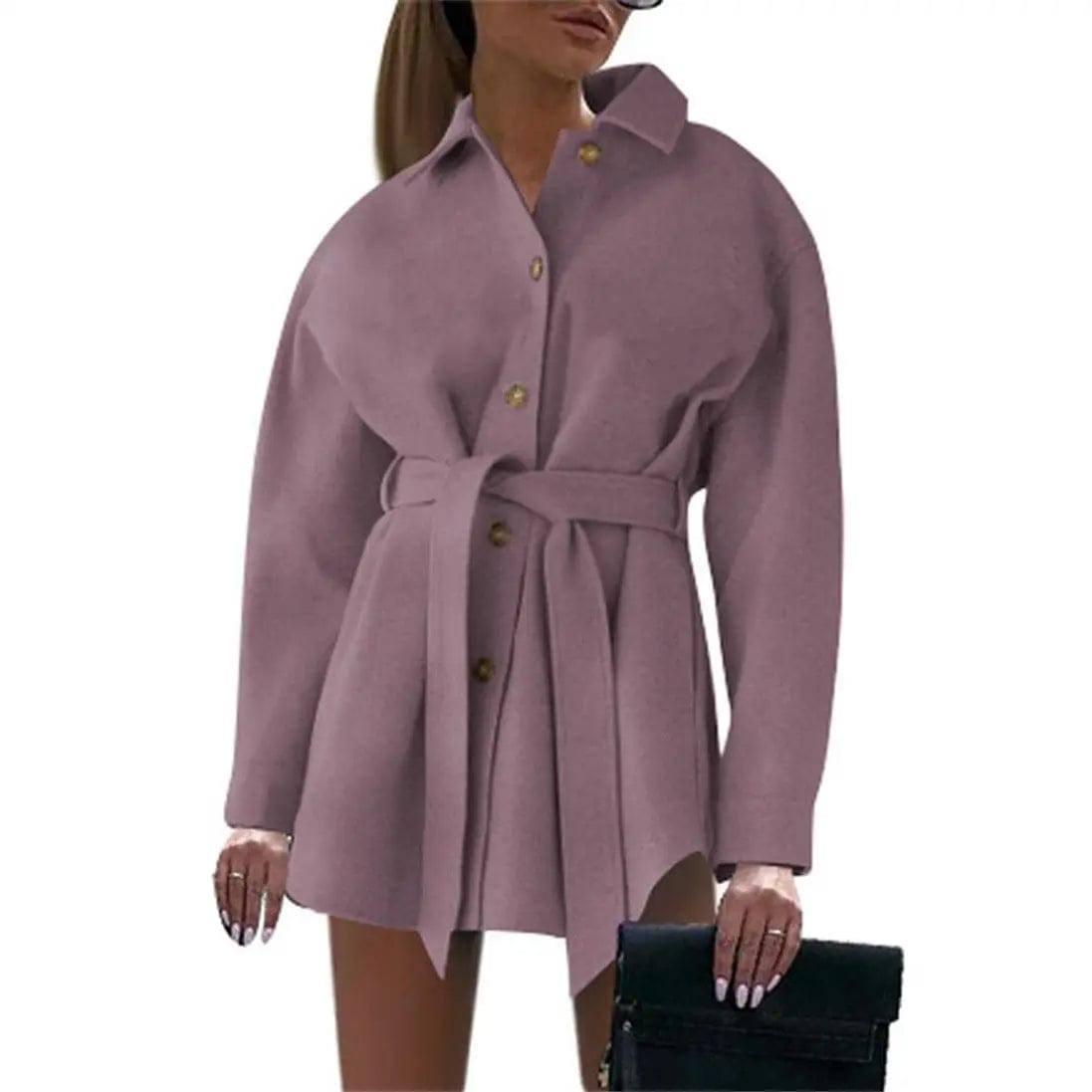 V-neck Button Lace Ladies Woolen Coat-Purple-4