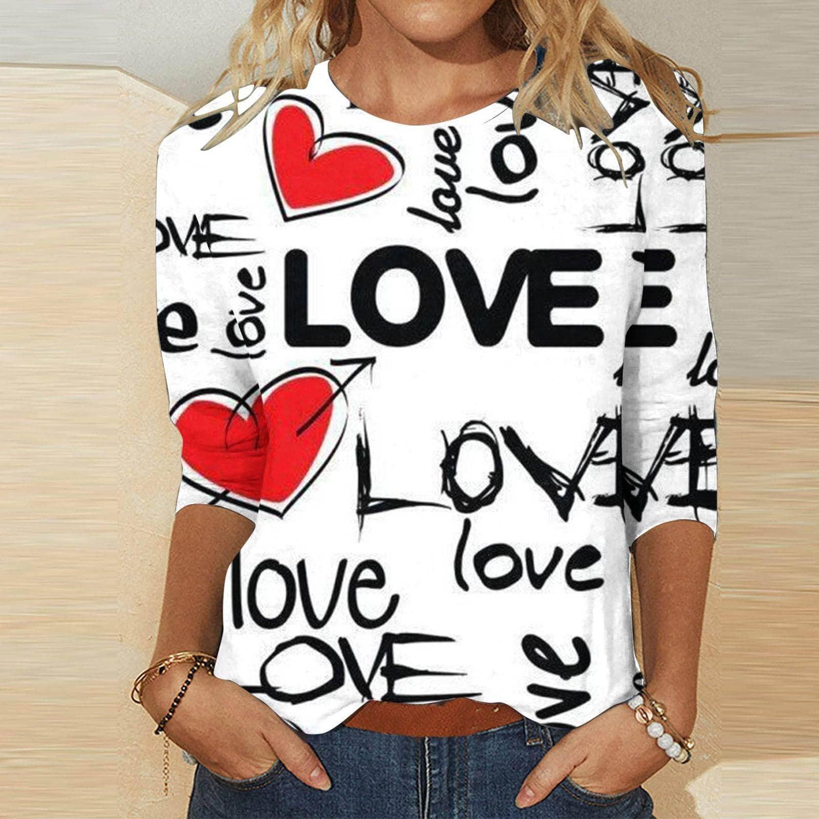 Valentine's Day Female With Hearts Printing Crew Neck-RQ4127514-1