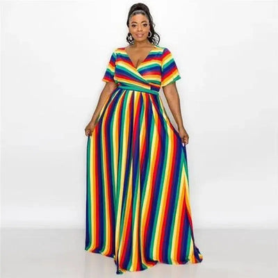 Wholesale Striped Print Elastic Waist Holiday Maxi-1