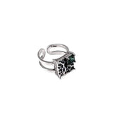 Vintage Silver Square Dark Green Diamond S925 Sterling-2