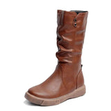 Winter Retro Flat-bottomed Big Size Foreign Trade Women-Brown-5