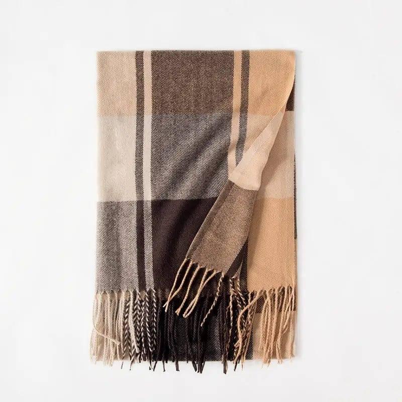 Winter Scarf Women Shawl Thickening Warm Fringe-Brown-7