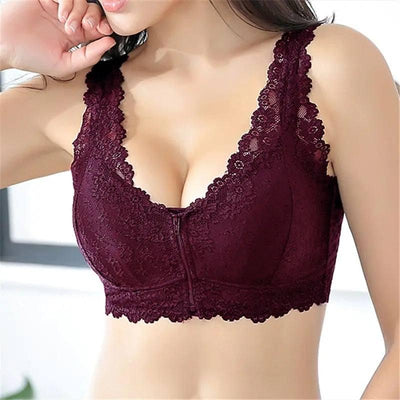 Women Bra Front Closure Solid Upgrade Lace Cute Comfort Sexy-2