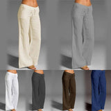 Women Cotton Linen Pants Vintage Wide Leg Pants Palazzo 06 / S-4