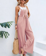 Women Long Bib Pants Overalls Casual Loose Rompers Jumpsuits With Pockets-Pink-2