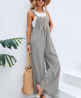 Women Long Bib Pants Overalls Casual Loose Rompers Jumpsuits-Light gray-4