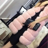 Women Long Faux Fox Fur Slim Vest-Pink-5