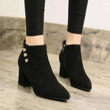 Women Pointed Thick Heel Martin Boots-Black-1