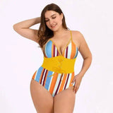 Women's Bikini Print Bouquet Waist Plus Size Swimsuit-D-2