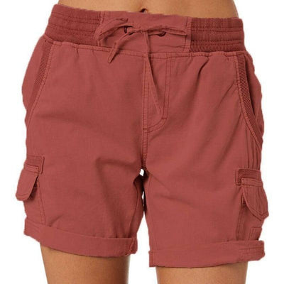 Women's Casual High Waist Cargo Shorts Navy Blue / 3XL-Red-7