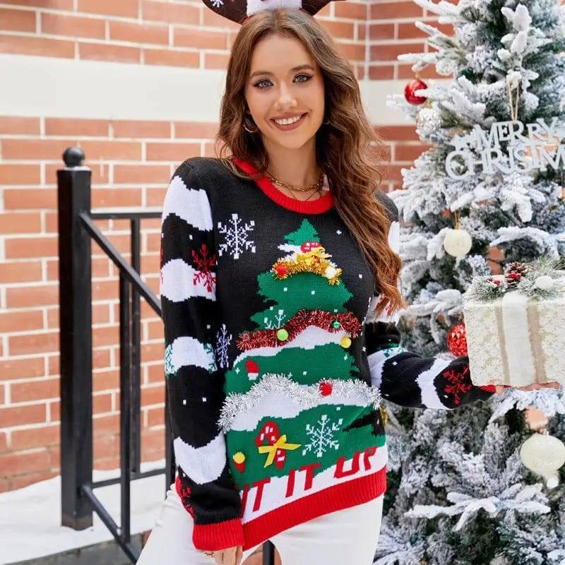 Women's Christmas Sweater Reindeer Xmas Snowflake Christmas-A1066-7