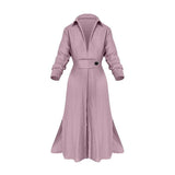 Women's Elegant Tied Solid Color Waisted Long-sleeved Shirt Dress-5