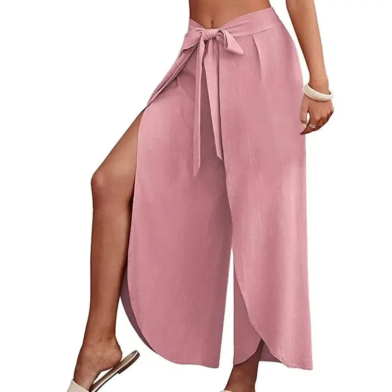 Women's Fashion Loose Casual Solid Color High Waist Flowy-Pink-13