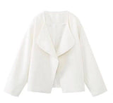 Women's Fashion Solid Color Short Cardigan Woolen Coat-White-3