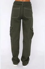 Women's Fashion Stitching Straight Multi-pocket Cargo Pants-10