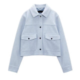 Women's Fashionable All-match Lapel Long-sleeved Soft Jacket-Sky Blue-8