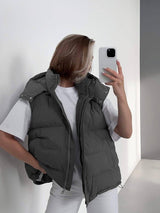 Women's Fashionable Outerwear Sleeveless Hooded Down Cotton-Dark Gray-5