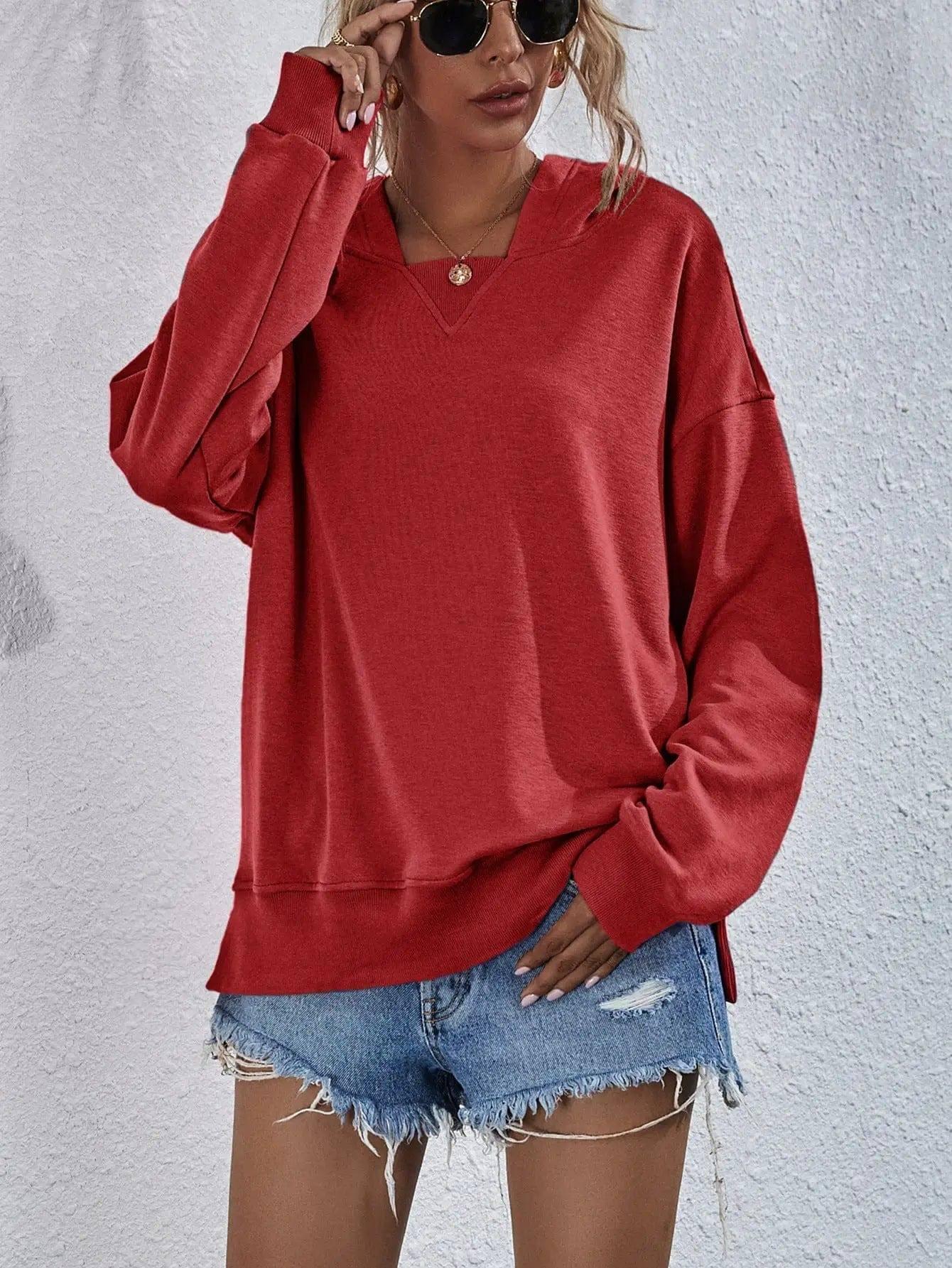 Women's Fleece-lined Hooded Casual Loose Sweater-9