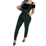 Women's high waist casual jumpsuit suspenders-ForestGreen-15