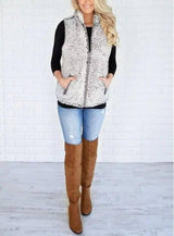 Women's Plush Vest Jacket, Stand-Up Collar Sleeveless-5