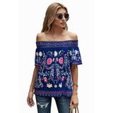 Women's Printed T-shirt Loose Off Shoulder Top-8