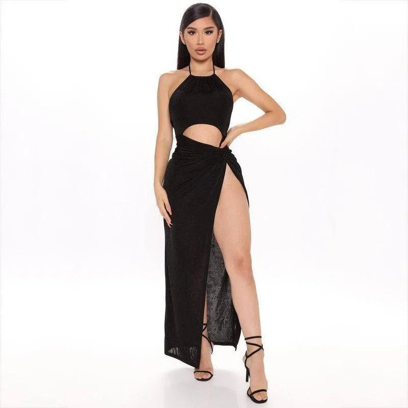 Women's Fashion Halter Neck Cutout Lace-Up Long Skirt-3