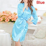 Women's Sexy Lingerie Set Sexy Ice Silk Robe with Bathrobe-Blue-3