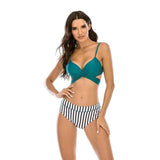 Women's Striped Strappy Back Bikini Split Swimsuit-3