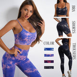 Women's Tie-dye Print Yoga Suit Women Fitness Sports High Waist Trousers Or Shorts Set-1