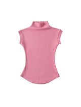 Women Summer Turtleneck Sleeveless T-Shirts Tops Solid-5