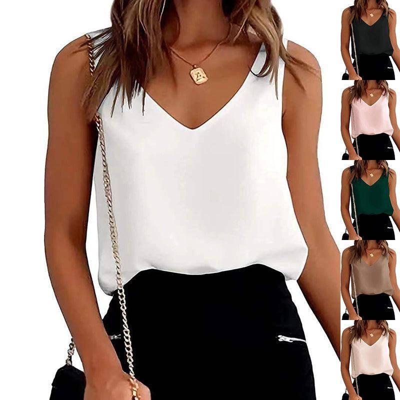 Women Tank Top Summer Casual V Neck Camisole Blouses Loose-1