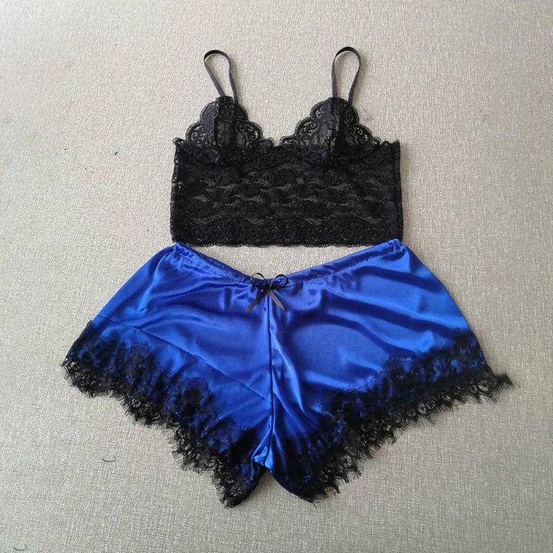 Womens Sexy Lace Sleepwear Lace Nachtkleding Lingerie-Blue-8