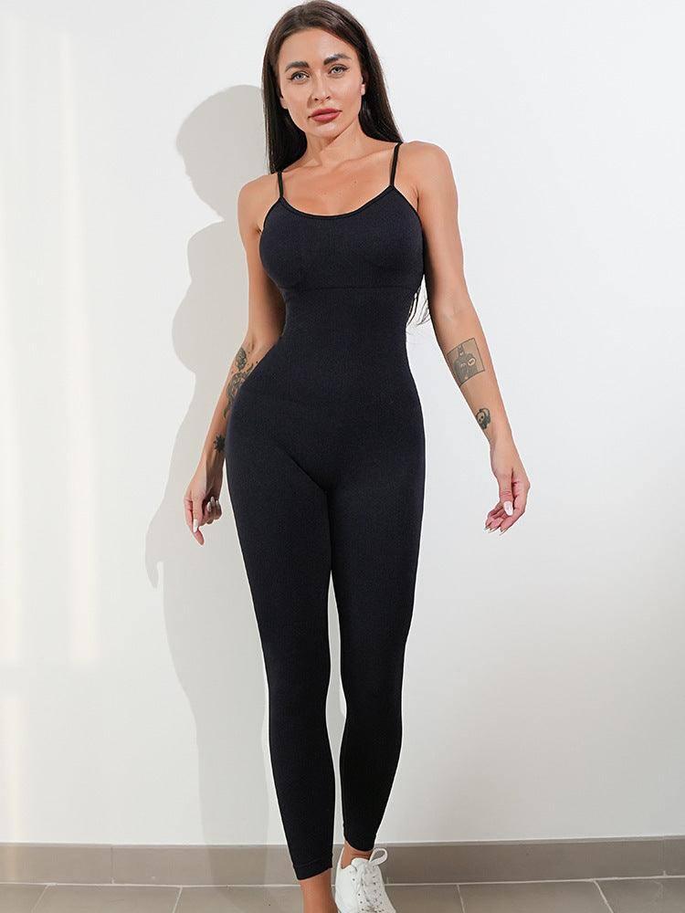 Womens Sexy Unitard One Piece Jumpsuit Spaghetti Strap Tummy-Black-3