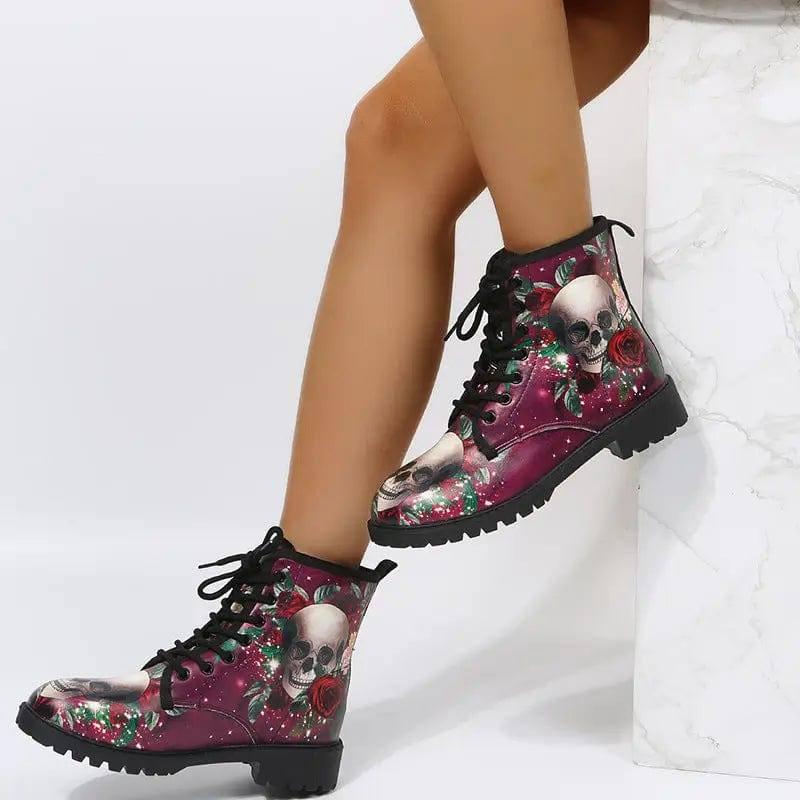 Workwear Boots Large Print Women's High Top Halloween-Skeleton rose911-5