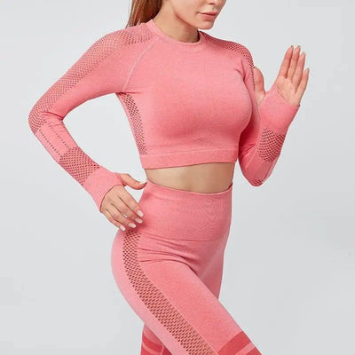 Yoga Crop Top Seamless Yoga sets-Light pink top-1