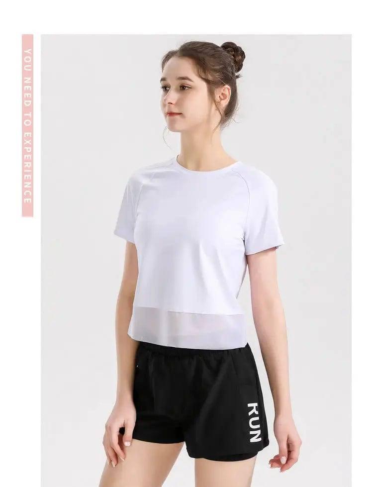 Yoga Exercise Fitness Running Top Women Short SLeeves-White-11