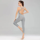 Yoga Pants, Honeycomb Pants, Female Yoga Fitness Jumpsuit-Grey-10