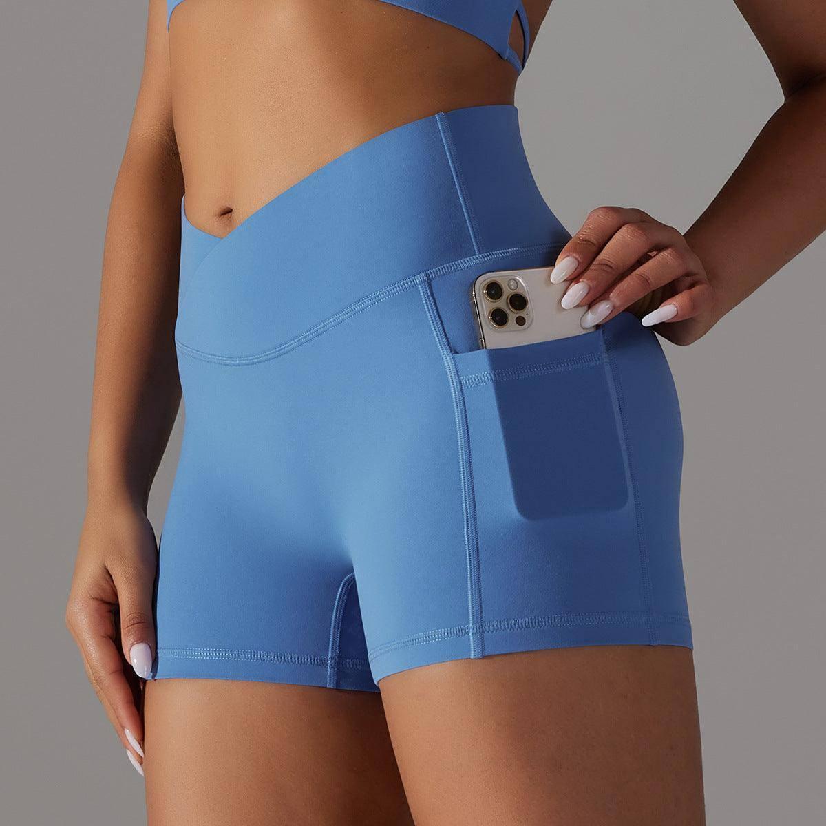 Yoga Shorts With Phone Pocket Design Fitness Sports Pants-XS-10