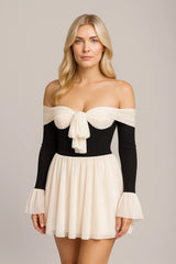 Kadın Omuzları Açık Renk Uyumlu Elbise