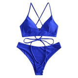 Solid Color Bikini Strappy Swimsuit-Sapphire-14