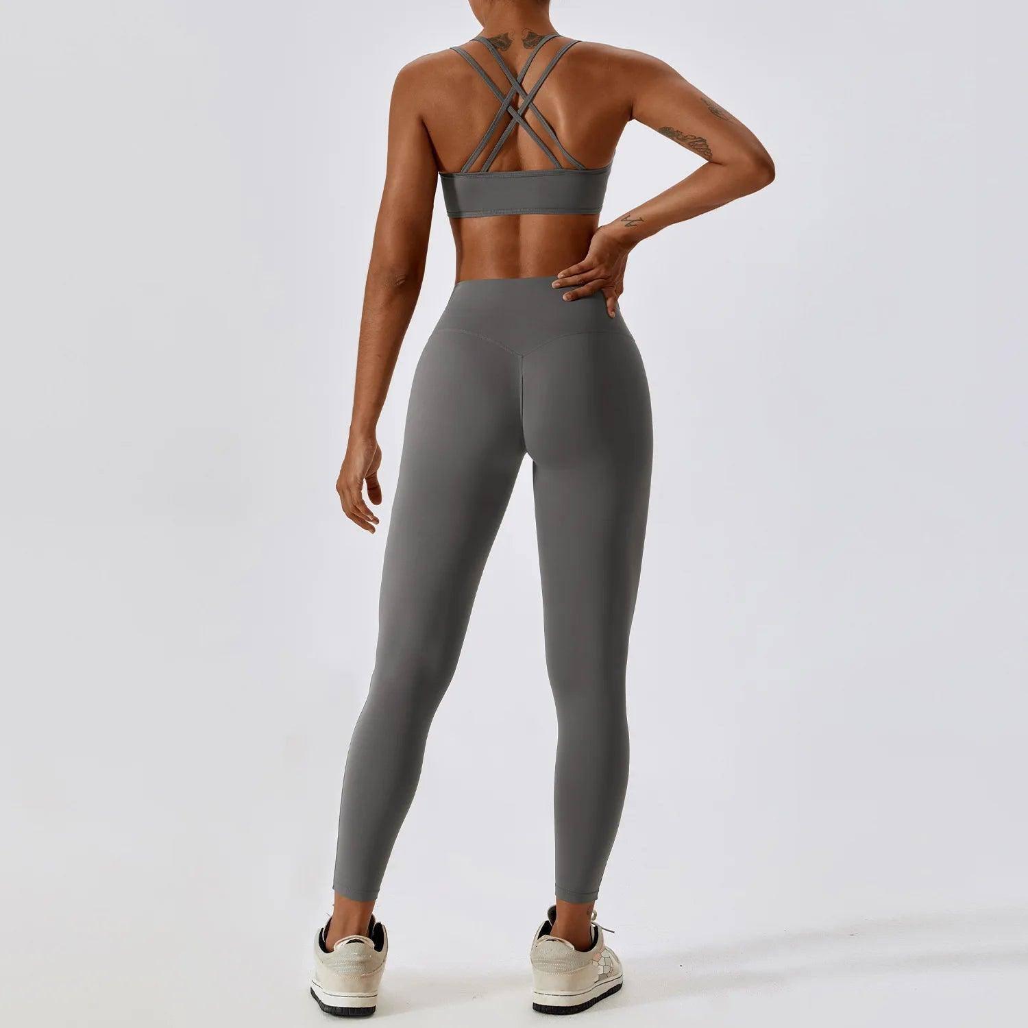 Yoga Clothing Sets Women Athletic Wear High Waist Leggings-Yuanshan Grey Set-1-1